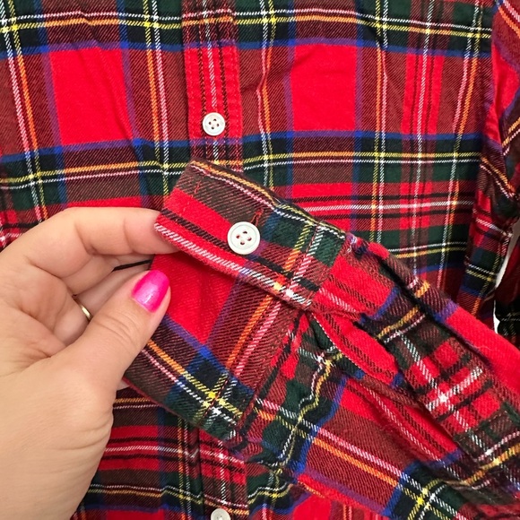 Lands End Women’s Flannel Small 6 Plaid Red Cotton Long Sleeve Button Down Shirt - Picture 6 of 7